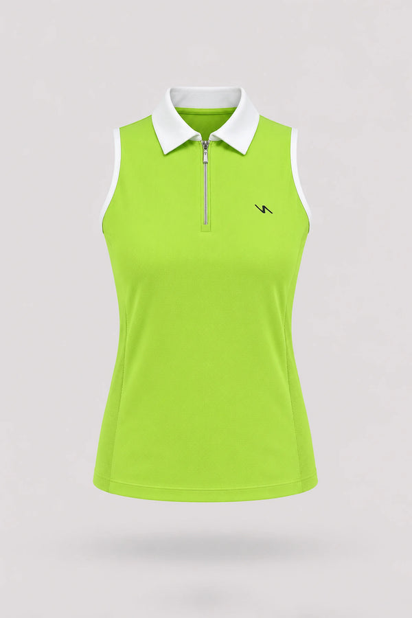 The Sleeveless Zip Neck Golf Polo - Volt Green