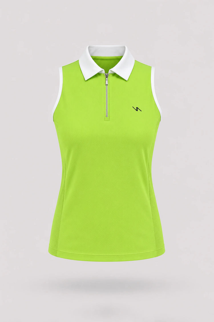 The Sleeveless Zip Neck Golf Polo - Volt Green