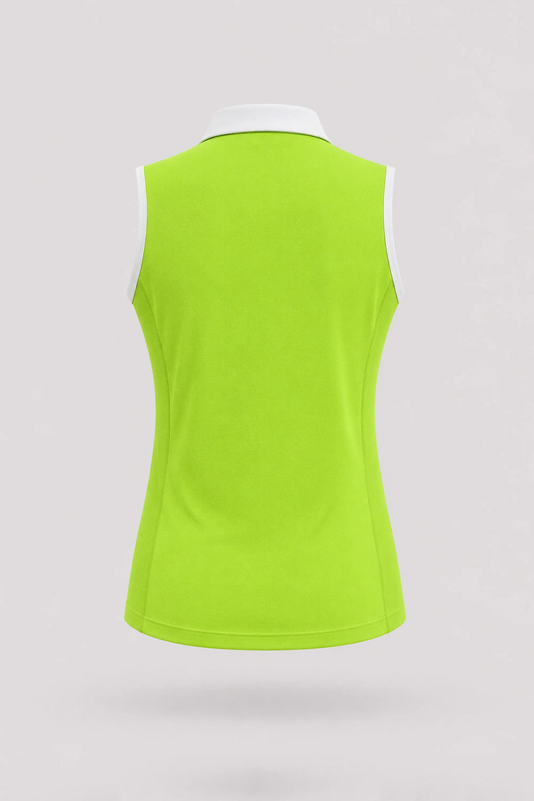 The Sleeveless Zip Neck Golf Polo - Volt Green