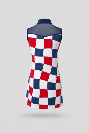 The Sleeveless Zip Golf Dress - Liberty Check