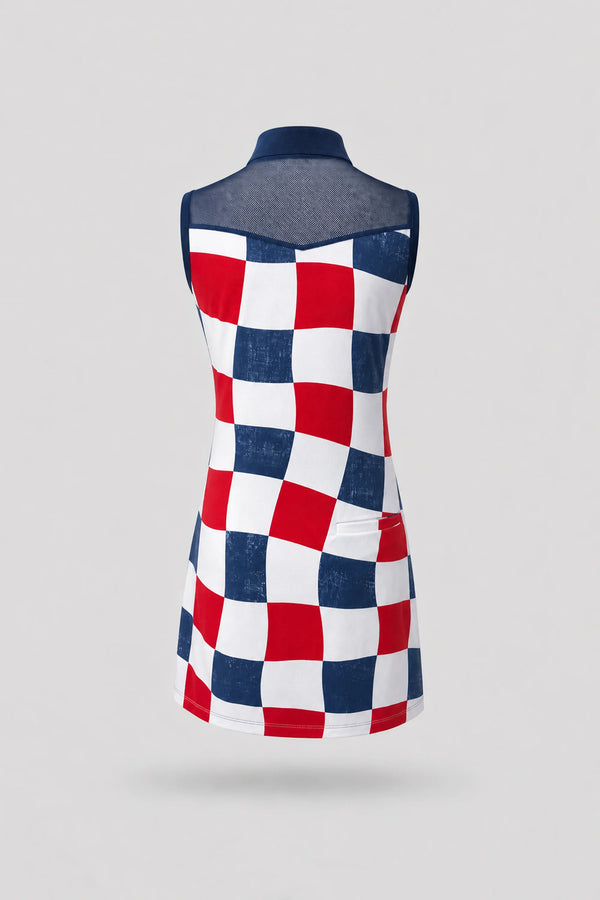 The Sleeveless Zip Golf Dress - Liberty Check