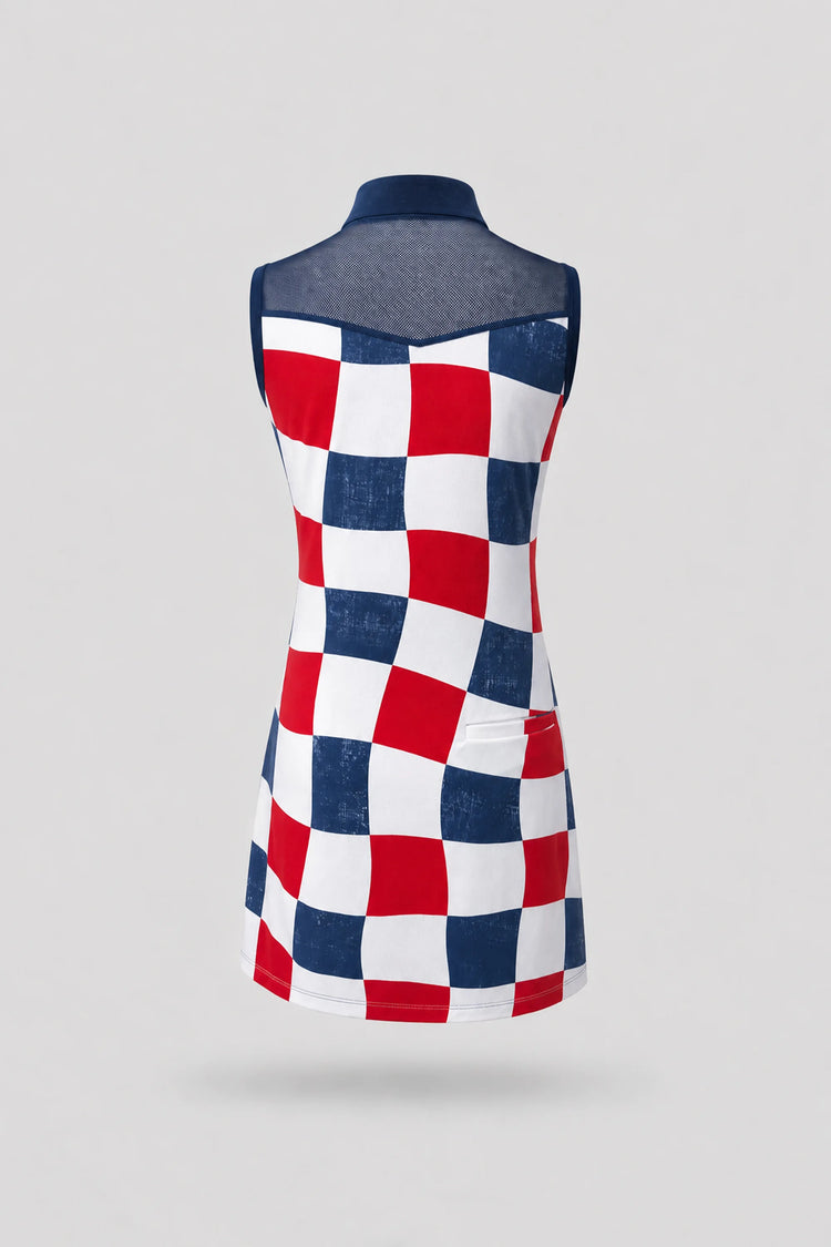 The Sleeveless Zip Golf Dress - Liberty Check