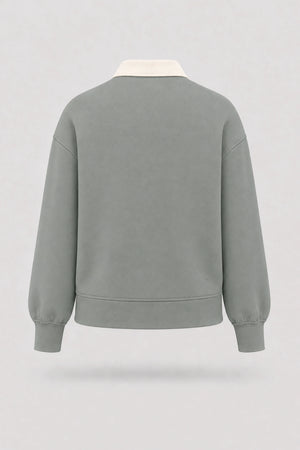The Sculpt Knit Polo Sweatshirt - Sage Grey