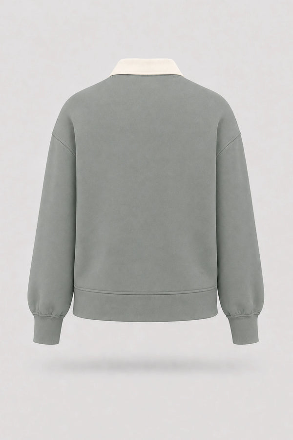 The Sculpt Knit Polo Sweatshirt - Sage Grey