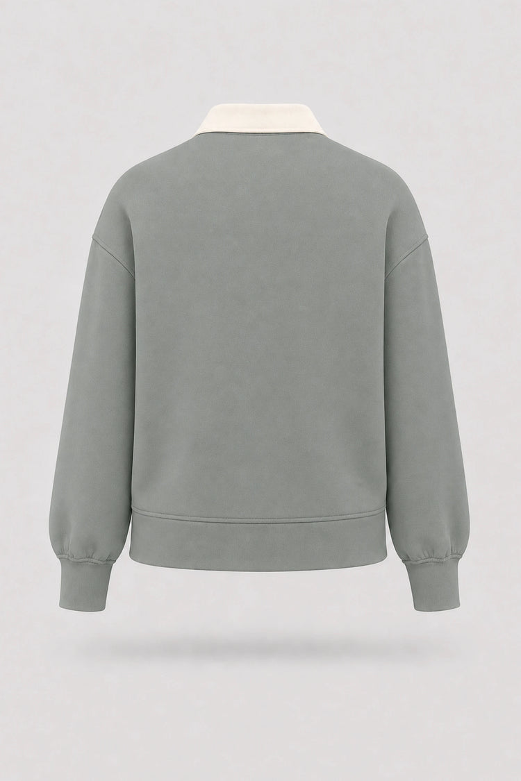 The Sculpt Knit Polo Sweatshirt - Sage Grey