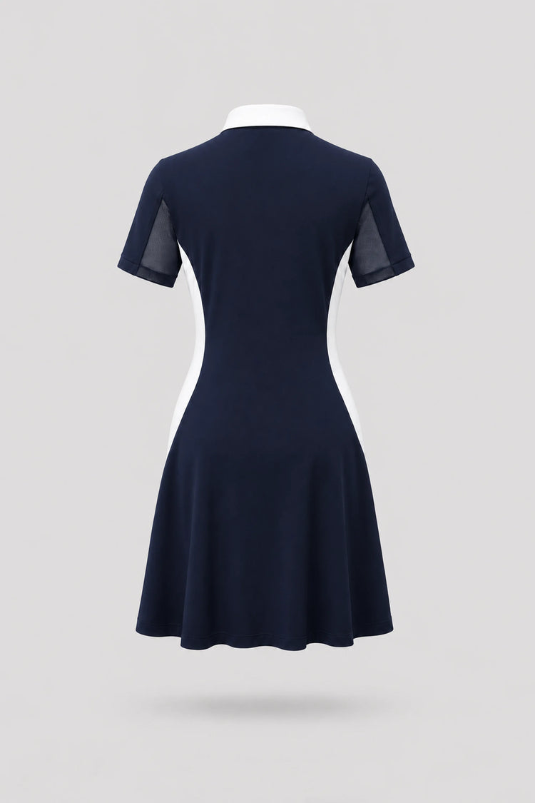 The Contour Zip Polo Golf Dress - Midnight Navy