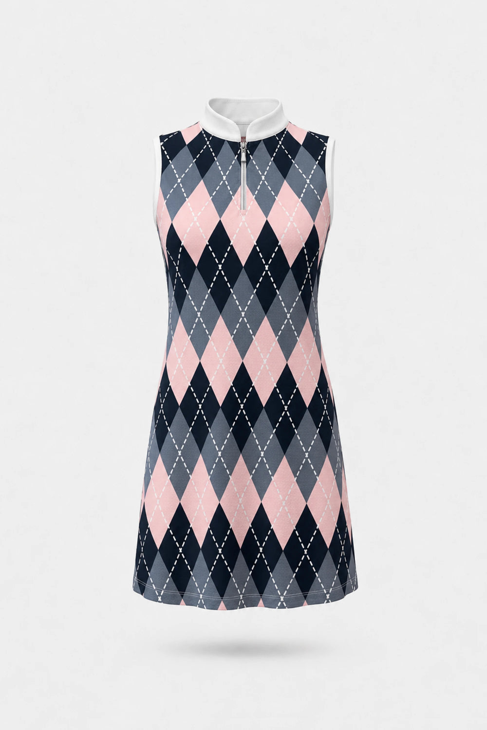 The Sleeveless Zip Golf Dress - Argyle