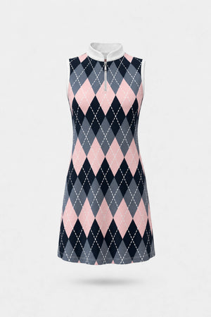 The Sleeveless Zip Golf Dress - Argyle