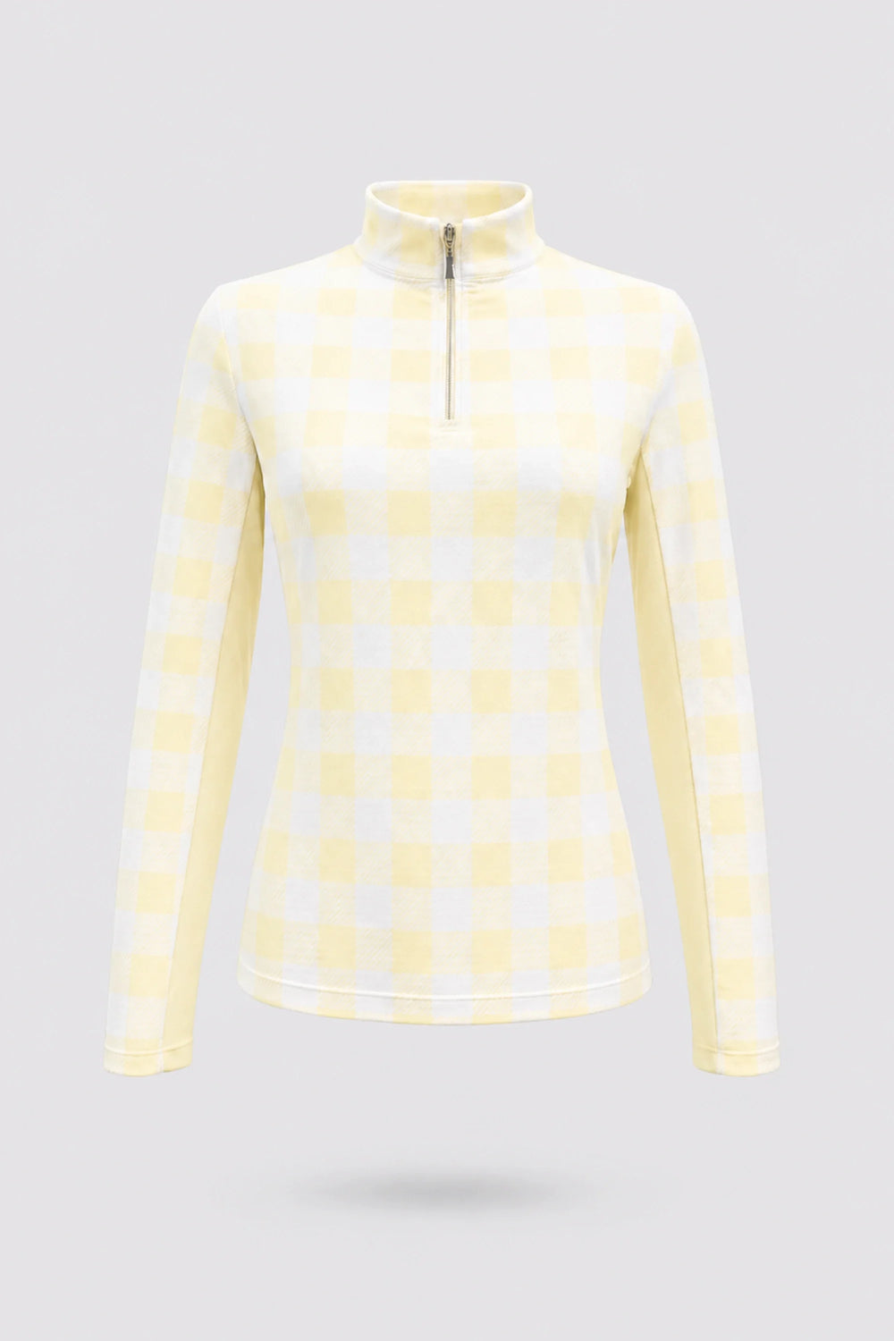 The Long Sleeve Zip Neck Golf Top - Yellow Gingham