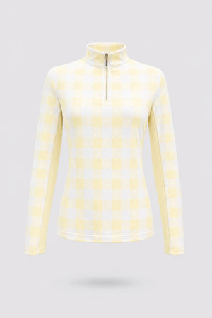 The Long Sleeve Zip Neck Golf Top - Yellow Gingham