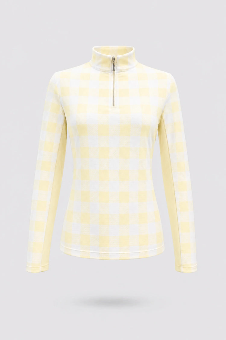 The Long Sleeve Zip Neck Golf Top - Yellow Gingham