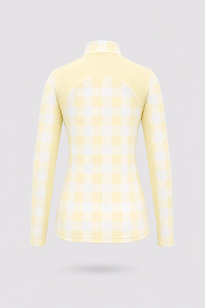 The Long Sleeve Zip Neck Golf Top - Yellow Gingham