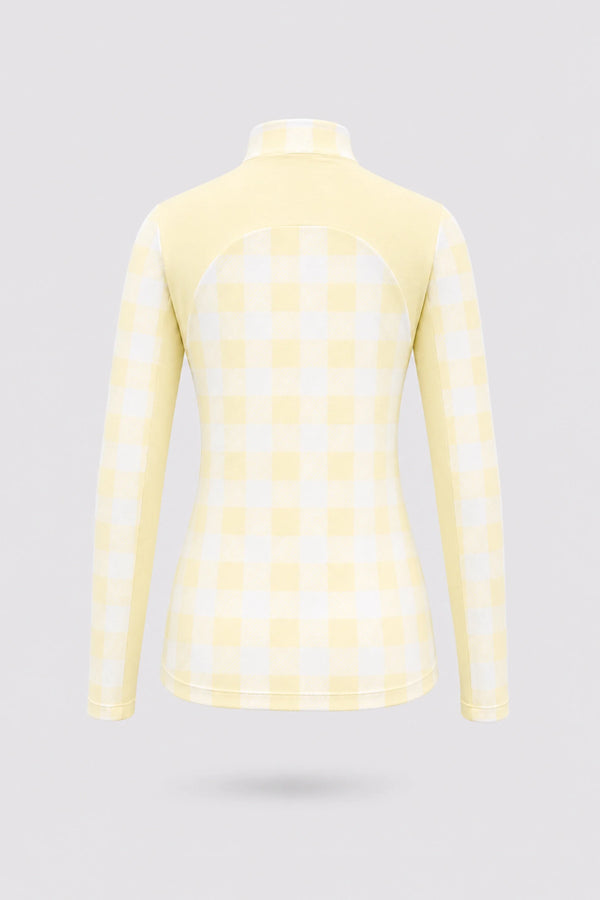 The Long Sleeve Zip Neck Golf Top - Yellow Gingham