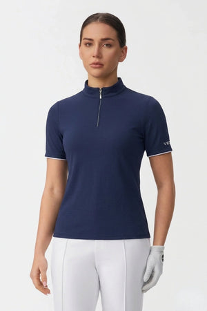 The Contour Zip Neck Top - Navy