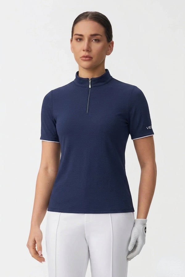 The Contour Zip Neck Top - Navy