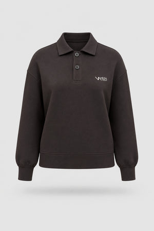The Sculpt Knit Polo Sweatshirt - Coffee