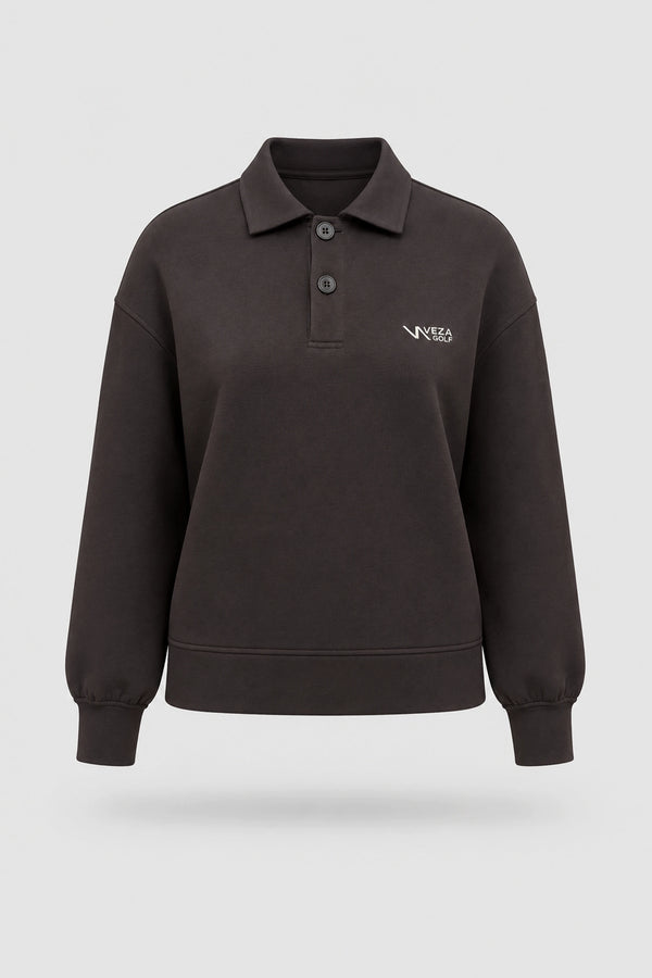 The Sculpt Knit Polo Sweatshirt - Coffee