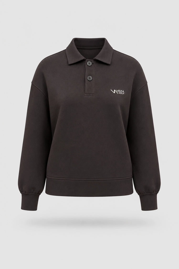 The Sculpt Knit Polo Sweatshirt - Coffee
