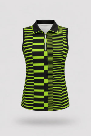 The Sleeveless Zip Neck Golf Polo - Circuit Stripe