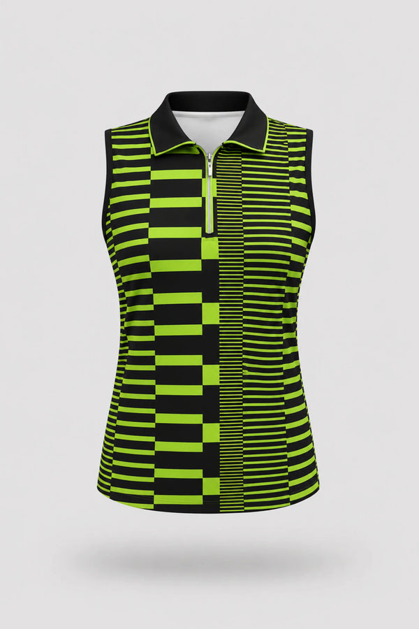 The Sleeveless Zip Neck Golf Polo - Circuit Stripe