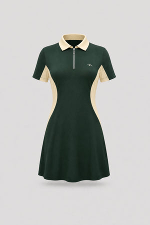 The Contour Zip Polo Golf Dress - Evergreen