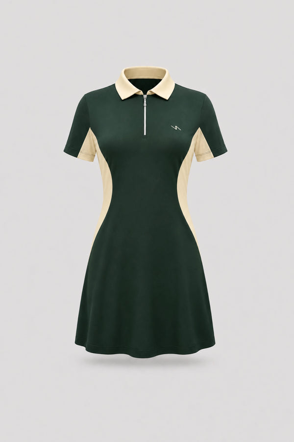 The Contour Zip Polo Golf Dress - Evergreen