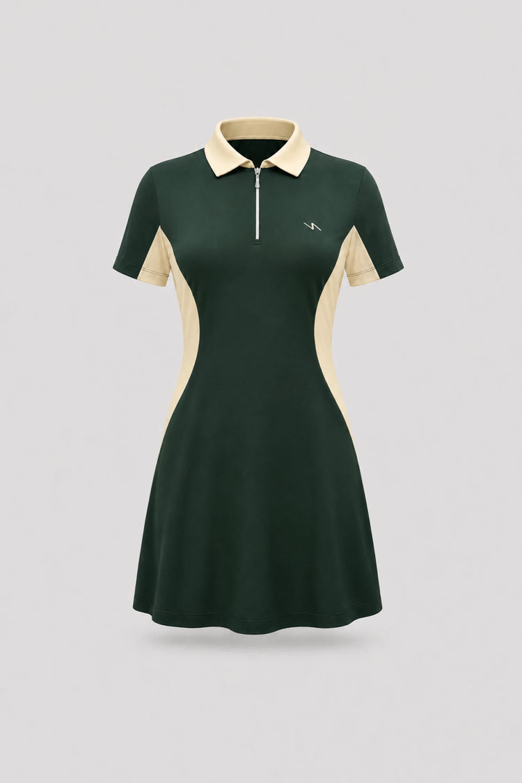 The Contour Zip Polo Golf Dress - Evergreen