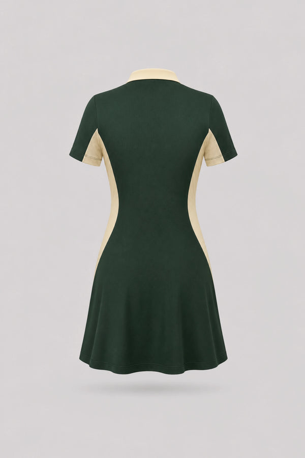 The Contour Zip Polo Golf Dress - Evergreen