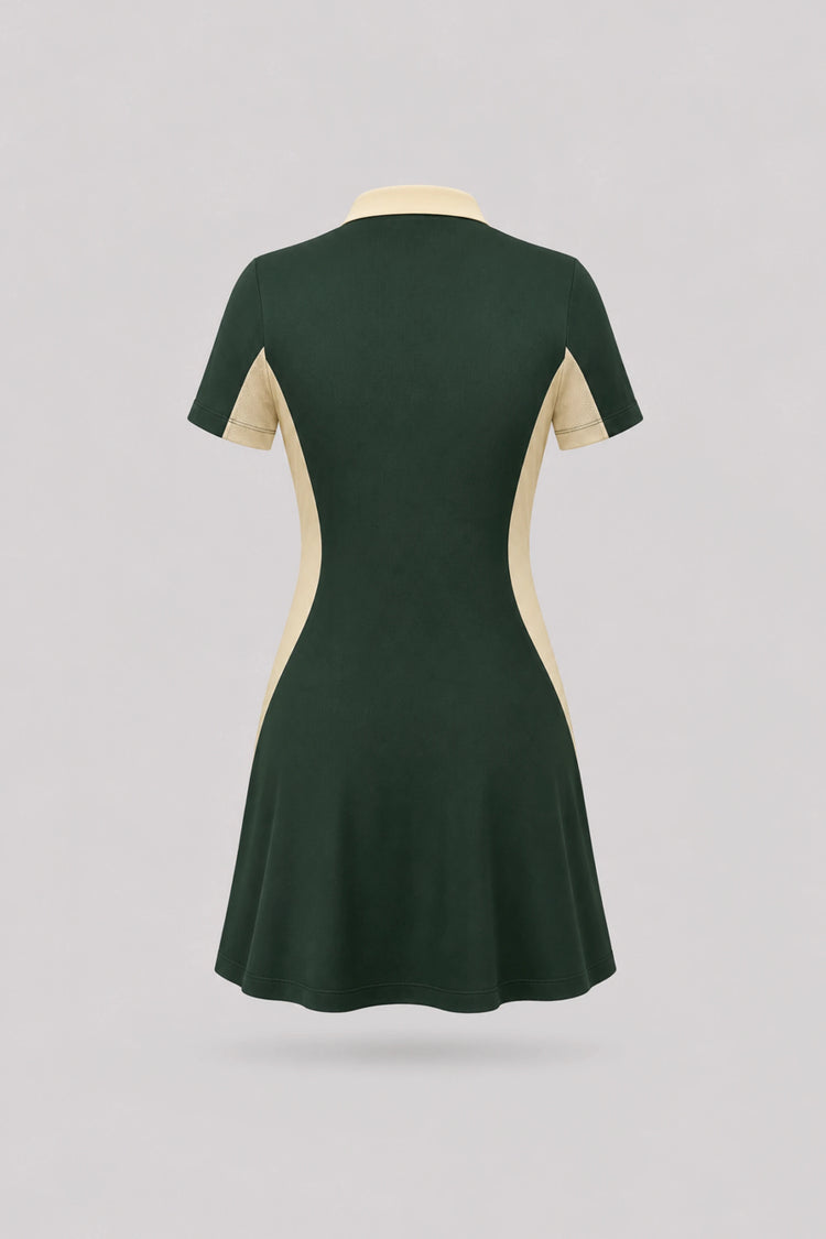The Contour Zip Polo Golf Dress - Evergreen