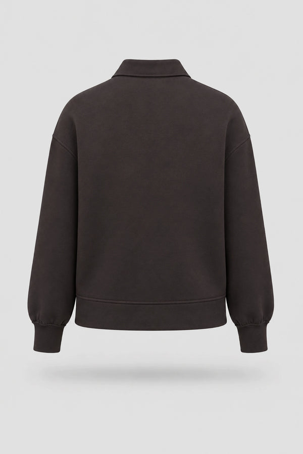 The Sculpt Knit Polo Sweatshirt - Coffee