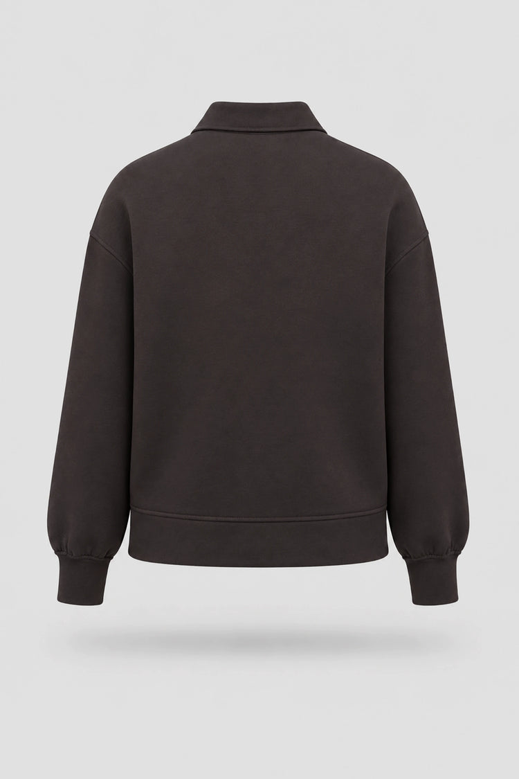 The Sculpt Knit Polo Sweatshirt - Coffee