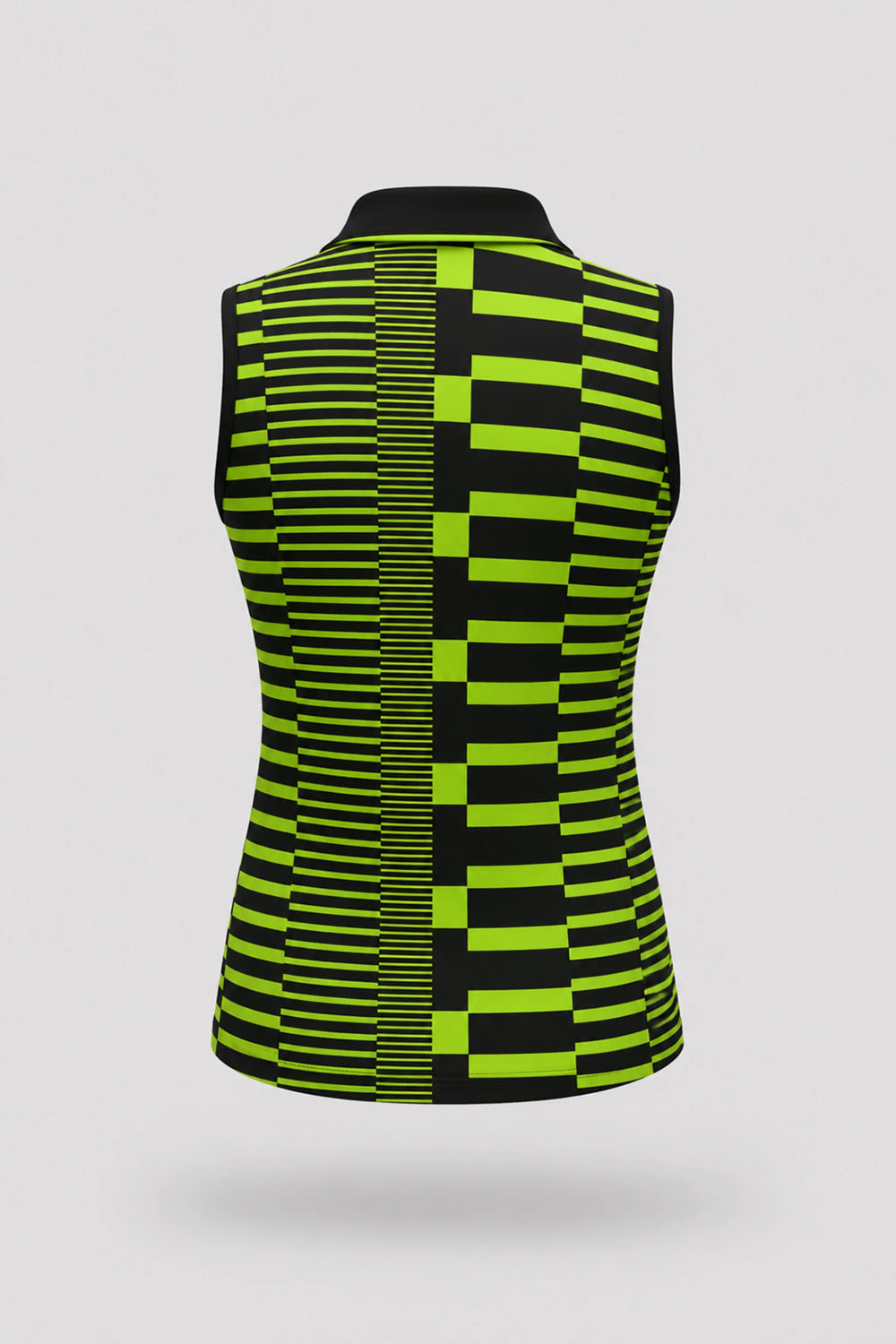 Women's patterned sleeveless golf polo in Circuit Stripe design with zip-neck collar and lightweight stretch fabric
