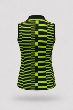 The Sleeveless Zip Neck Golf Polo - Circuit Stripe