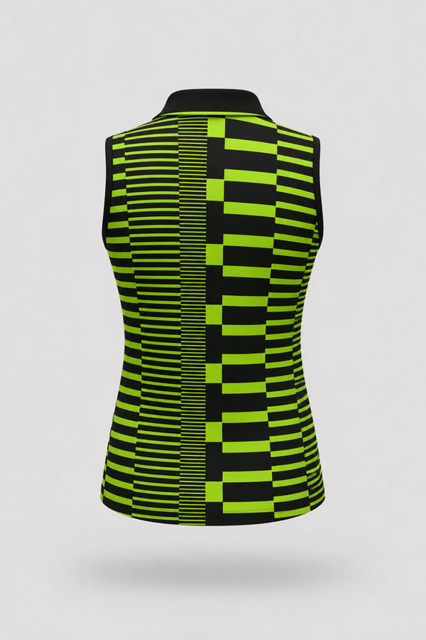 The Sleeveless Zip Neck Golf Polo - Circuit Stripe