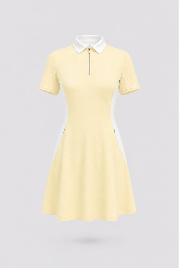The Contour Zip Polo Golf Dress - Yellow