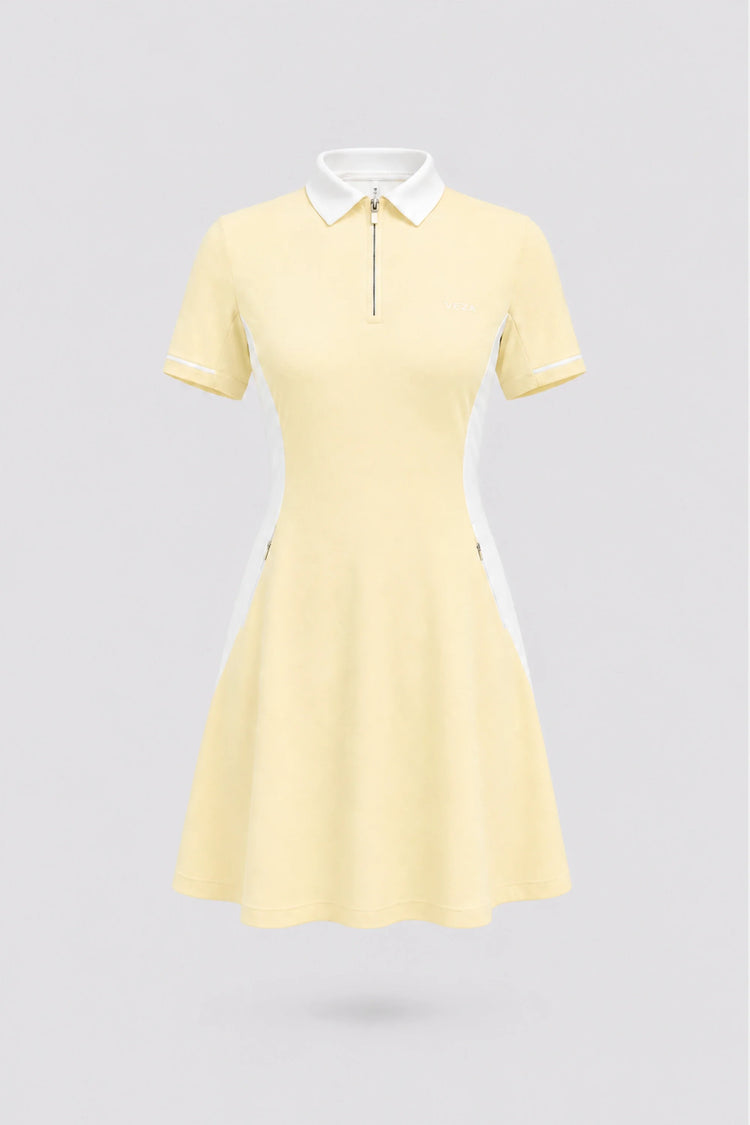 The Contour Zip Polo Golf Dress - Yellow