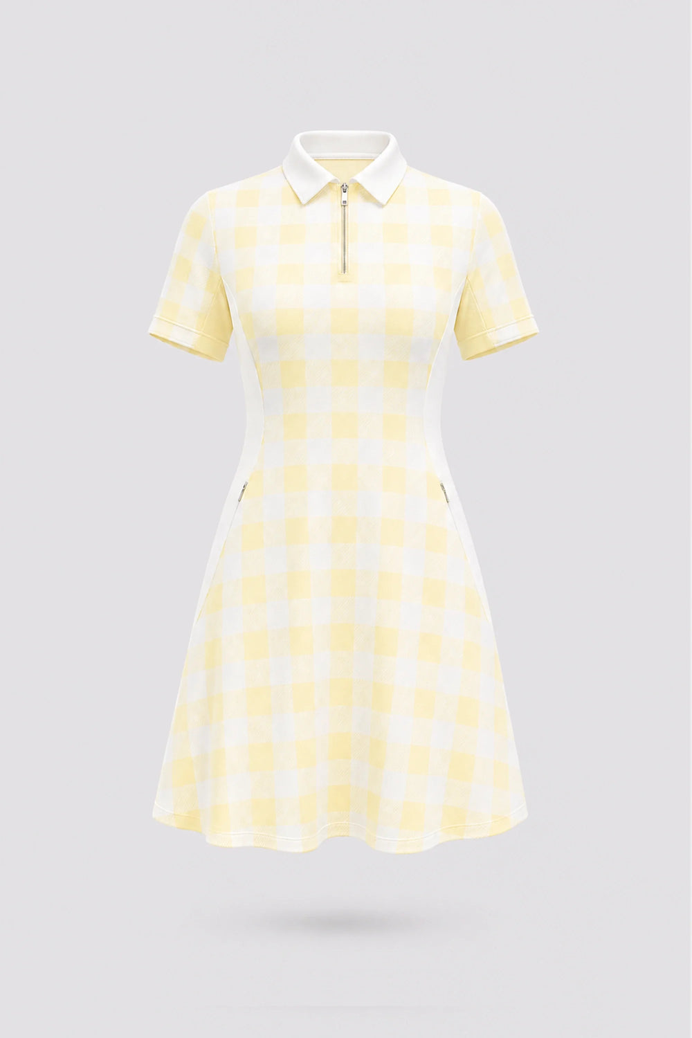 The Contour Zip Polo Golf Dress - Yellow Gingham
