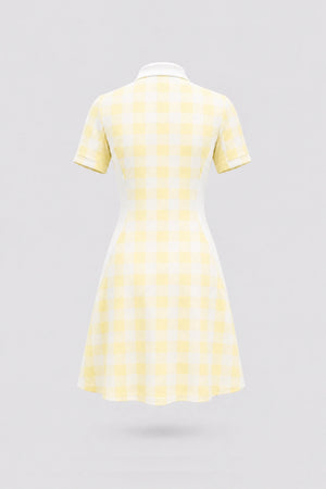 The Contour Zip Polo Golf Dress - Yellow Gingham