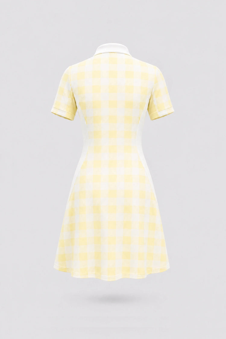 The Contour Zip Polo Golf Dress - Yellow Gingham