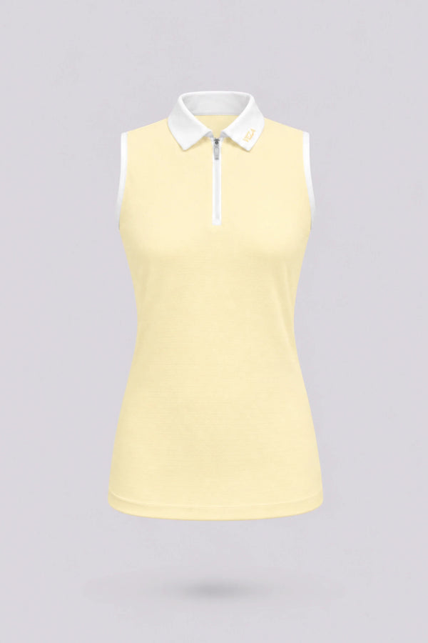 The Sleeveless Zip Neck Golf Polo - Yellow