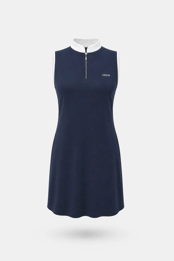 The Sleeveless Zip Golf Dress - Navy