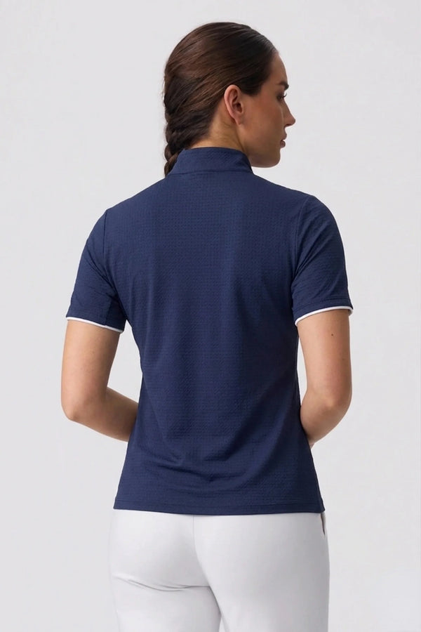 The Contour Zip Neck Top - Navy