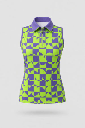 The Sleeveless Zip Neck Golf Polo - Paradox Geo