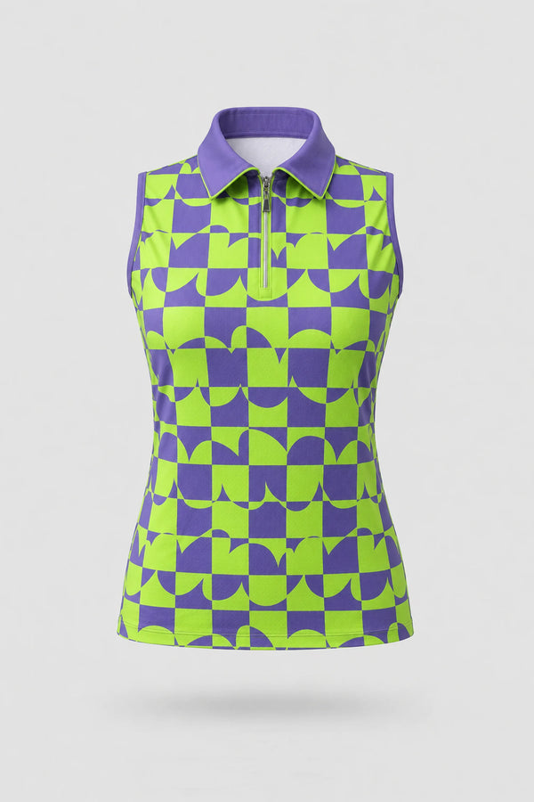 The Sleeveless Zip Neck Golf Polo - Paradox Geo