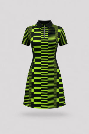 The Contour Zip Polo Golf Dress - Circuit Stripe