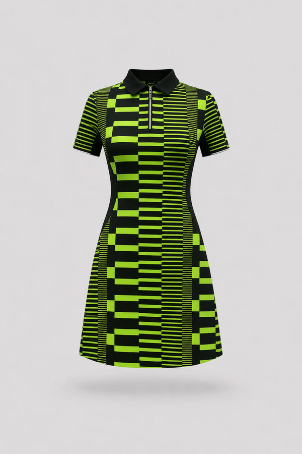 The Contour Zip Polo Golf Dress - Circuit Stripe