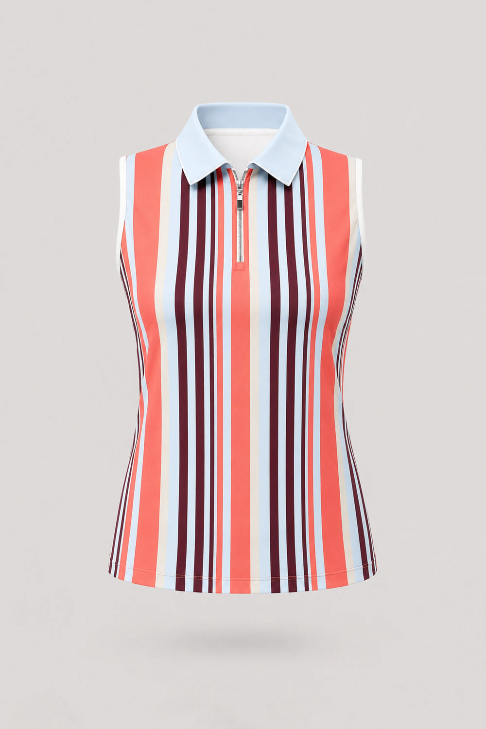 The Sleeveless Zip Neck Golf Polo - Resort Stripe