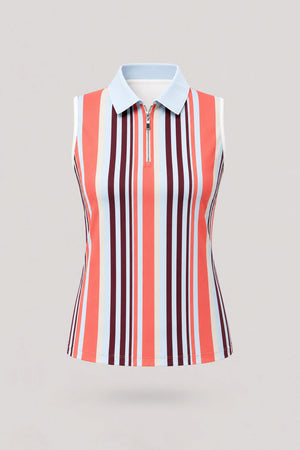 The Sleeveless Zip Neck Golf Polo - Resort Stripe
