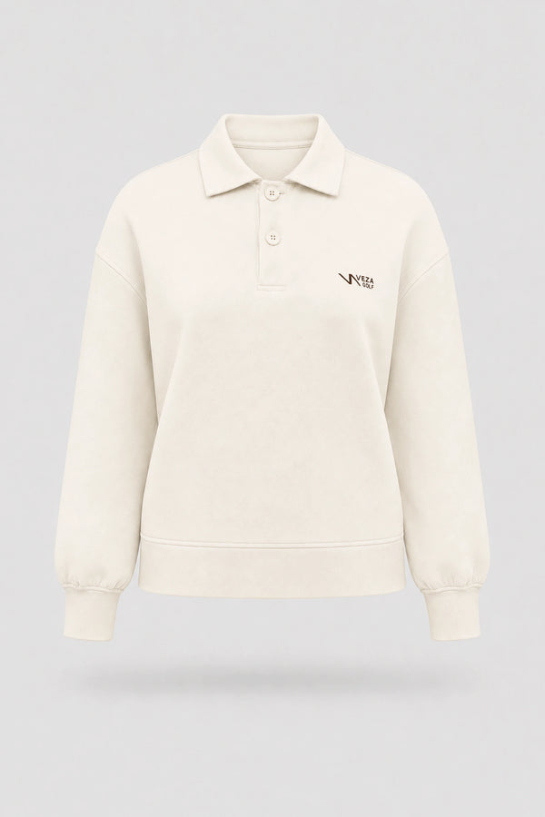 The Sculpt Knit Polo Sweatshirt - Ivory