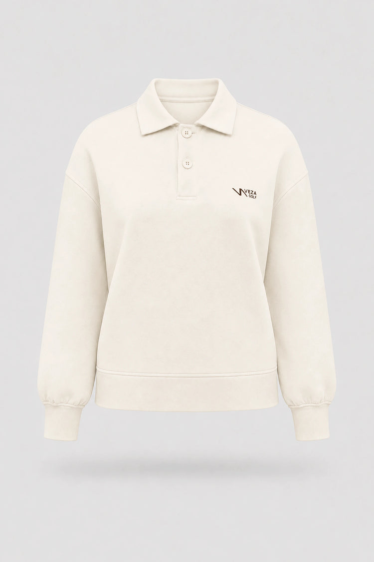 The Sculpt Knit Polo Sweatshirt - Ivory